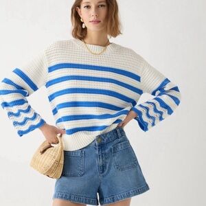 J. Crew 100% Cotton Blue and White Striped Sweater